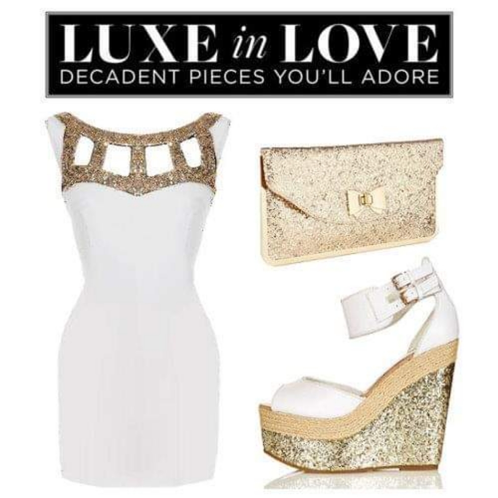 RICKETY RACK #67 White Gold Sequin Bodycon Party Dress